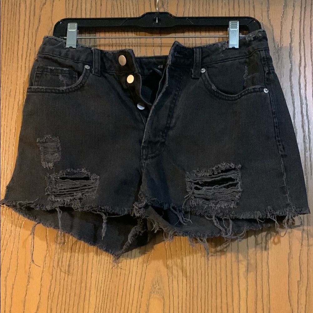H&M Distressed Black Shorts